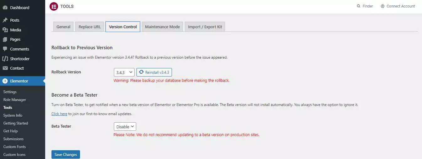 use-elementor-version-control-tool