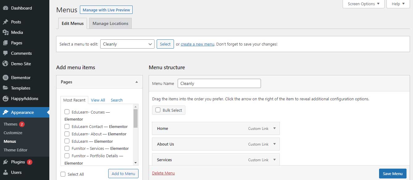 create-and-edit-menu-to-build-wordpress-website